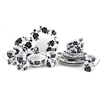 16 Piece Vivienne Dinner Set, Service for 4 Dinnerware Set with Elegant Design, 16 Pieces, Black & White