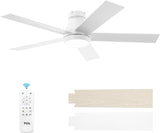 52" Modern Ceiling Fan with Lights, 5 Blades, 6 Speeds DC Reversible, Dimmable, White Flush Mount for Bedroom, Living Room and Garage A101-B0D4ZC89NR