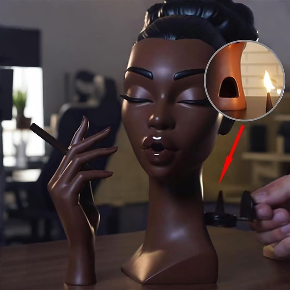 Incense Holder,Black Woman Smoking Head Incense Burner, Sophisticated and Elegant Headscents-Head Incense Burner,Desk