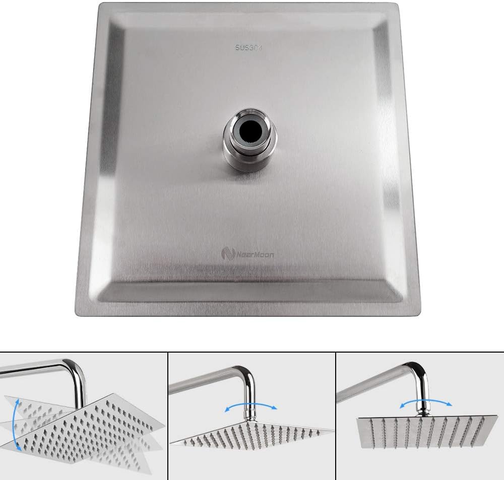 Rain Shower Head, High Flow Stainless Steel Square Rainfall Shower, High Pressure Design, Awesome Shower Experience