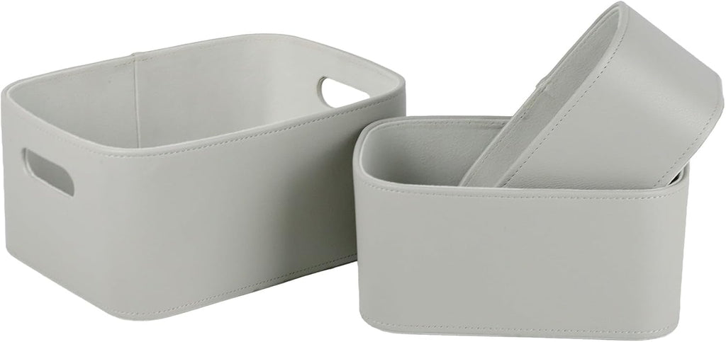 Faux Leather Storage Baskets Bins with Velvet Lining for Organizing, Storage, Gifts, Set of 3 Nesting Shelf Baskets