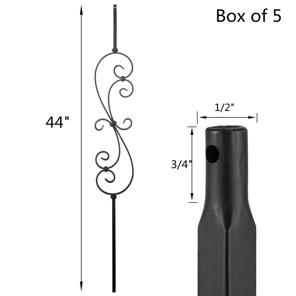 S10 - Wrought Iron Balusters - Set of 5 Deck Balusters - Decorative Metal Balusters for Decks - S Scroll - 1/2-inch