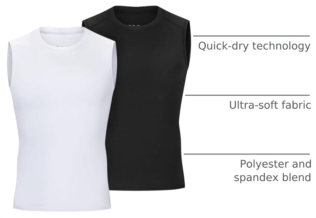 Youth Boys Sleeveless Compression Shirt Basketball Football Undershirt Quick Dry Kids Athletic Tank Tops for Workout