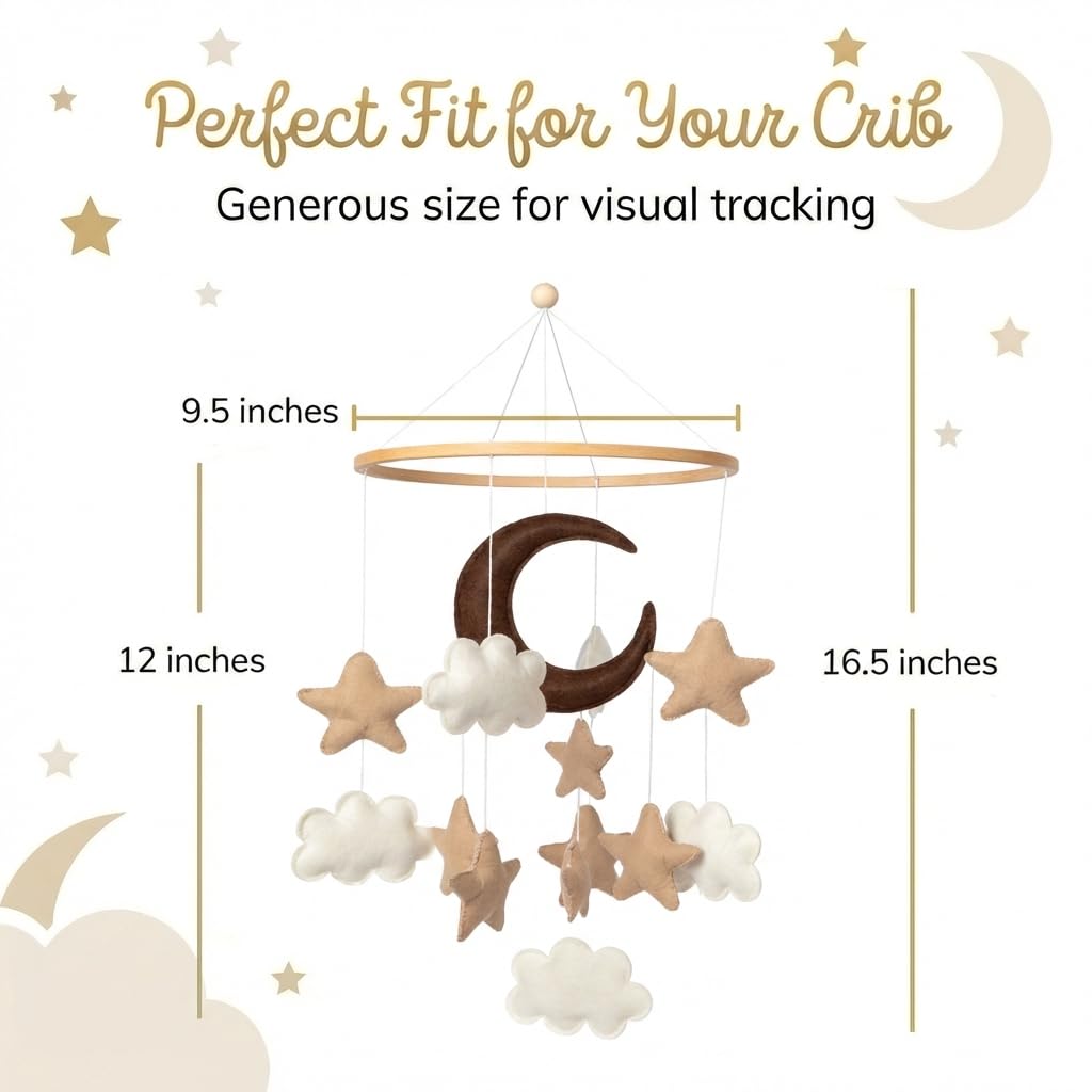 Baby Mobile for Crib - Modern Boho Cloud Nursery Decor, Brown & Tan