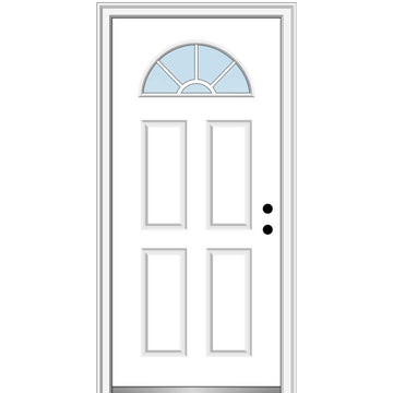 Fiberglass Smooth Primed, Left Hand in-Swing, Prehung Front Door, Wagon Wheel 1/4 Lite 4-Panel, Clear Glass