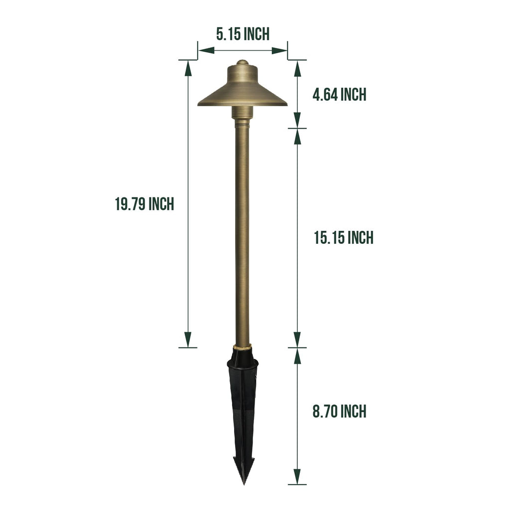Solid Brass Landscape Path Lights (5" Shade, 20" Tall), Low Voltage LED 3W China Hat Path Lighting, Outdoor