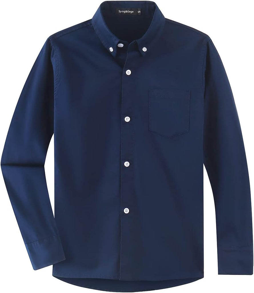 Boys Long Sleeve Uniform Woven Twill Button Down Shirt