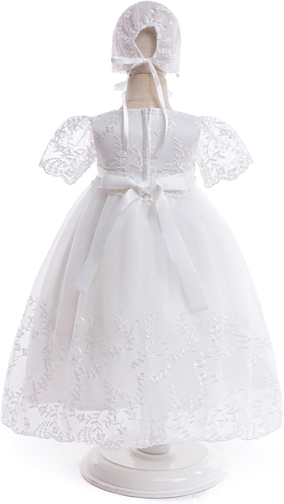 Baby Girls White Christening Dress Lace Toddler Baptism Gown Outfit for Formal Party Infant Wedding Dresses
