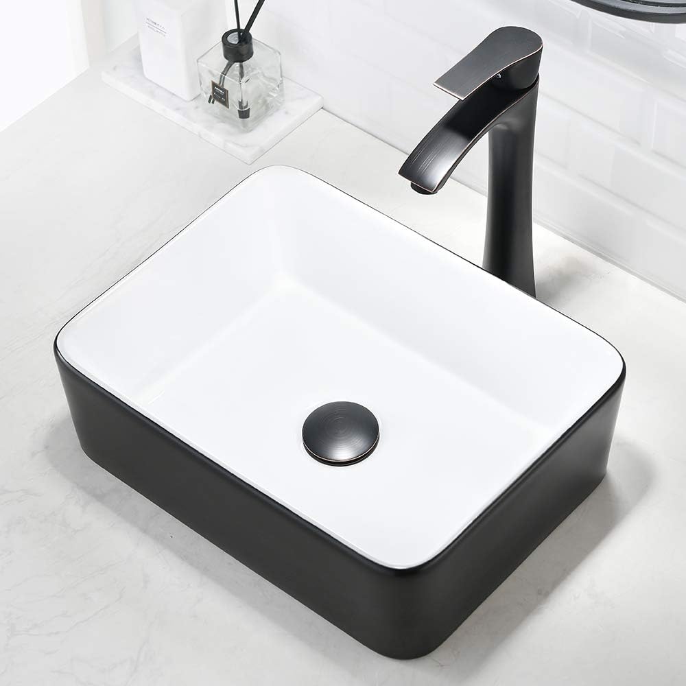 Rectangle Bathroom Sink with Faucet And Drain Combo-VASOYO 19x15 Inch Vessel Sink Above Counter Bathroom Vanity Sinks