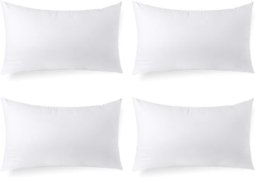 Hypoallergenic Lumbar Pillow Inserts 4 Pack, 12 × 20 Inches - Plush Polyester Throw Pillow Fillers for Sofas, Beds - Set of 4