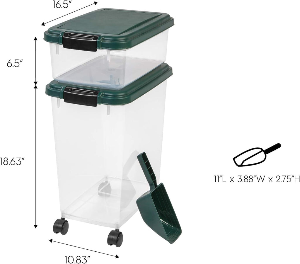 USA Airtight Pet Food Container, Up to 30 lbs & 11 lbs, Green