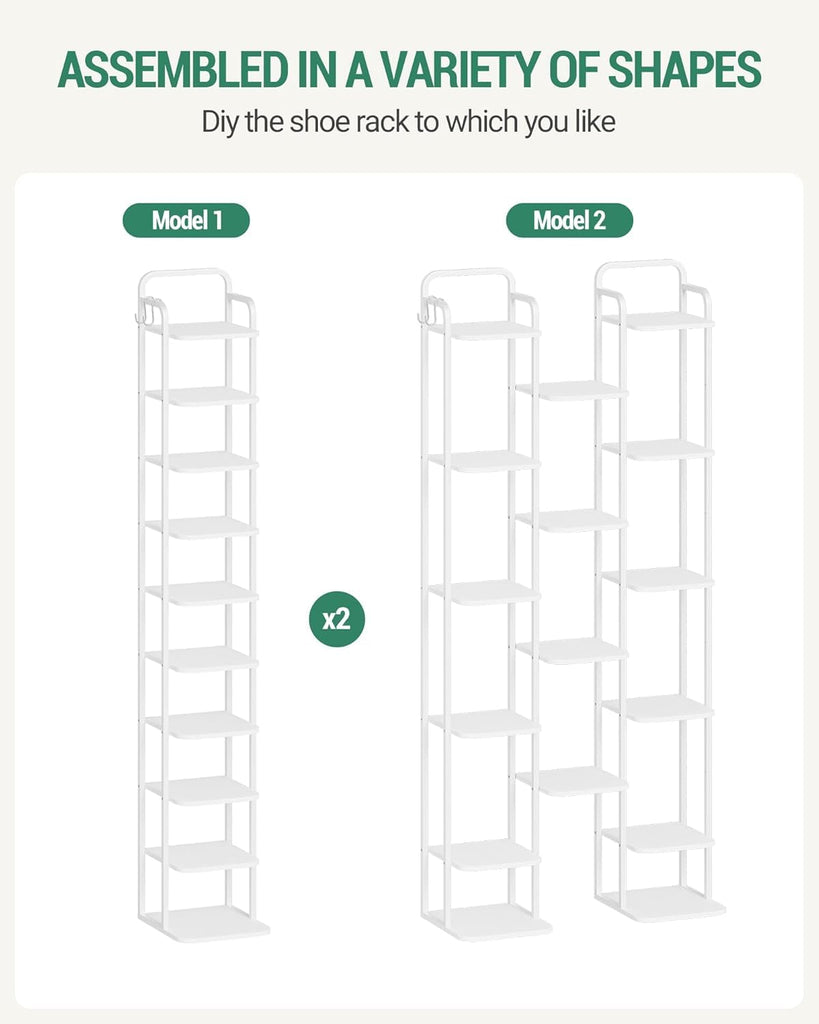 10 Tiers Vertical Shoe Rack, Tall Shoe Shelf with 2 Hooks