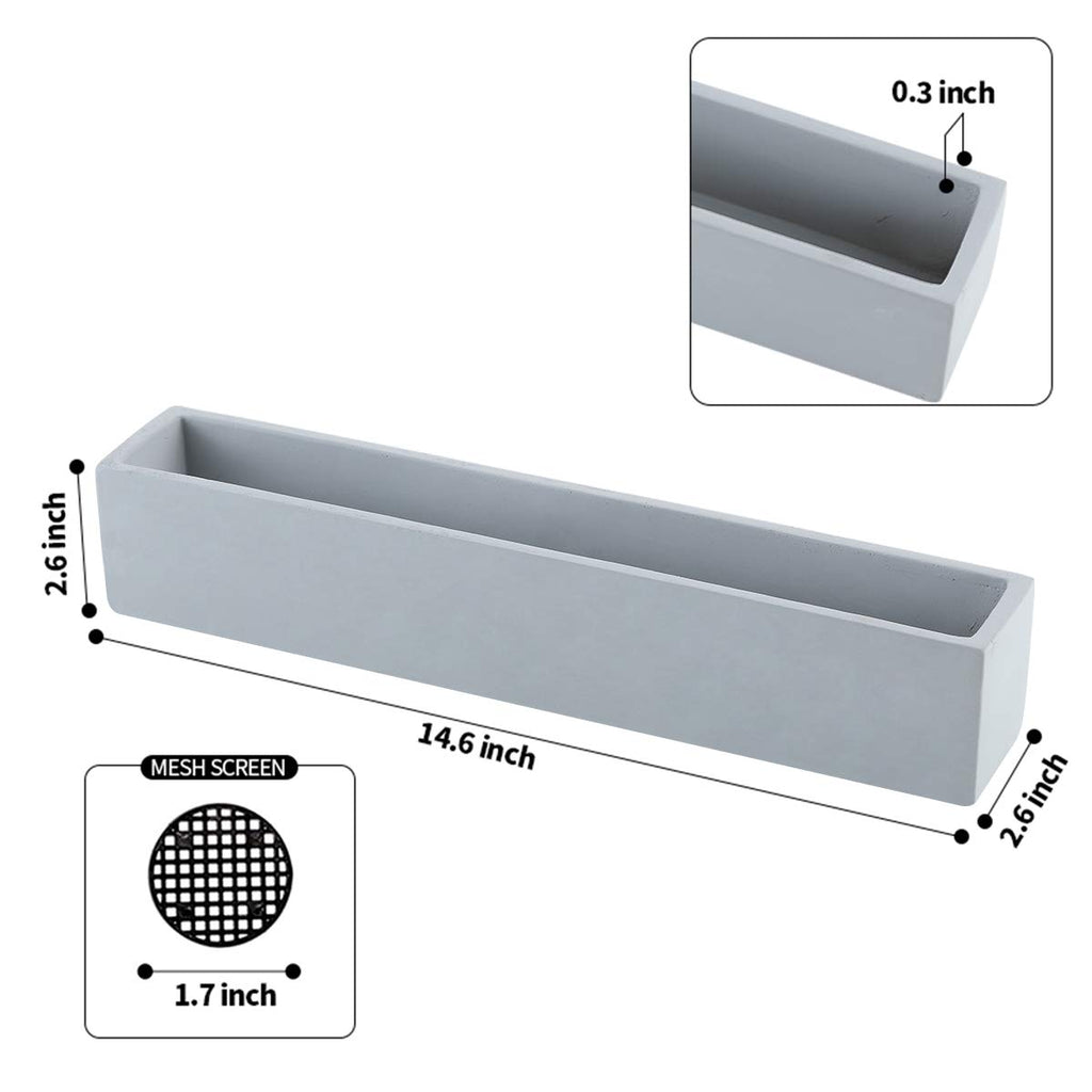 14.5-Inch Grey Rectangle Concrete Succulent Planter Windowsill Boxes