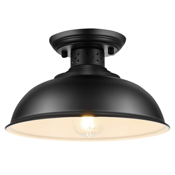 Semi Flush Mount Ceiling Light, Industrial Close to Ceiling Lighting Fixtures, Rustic Vintage Metal Black Ceiling