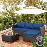 3-Piece Wicker Outdoor Patio Furniture Set | Navy Blue All-Weather Resistant for Patio, Garden & Porch