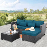 3-Piece Wicker Outdoor Patio Furniture Set | Peacock Blue All-Weather Resistant for Patio, Garden & Porch