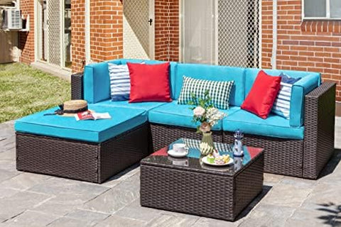 5-Piece Wicker Outdoor Patio Furniture Set | Brown All-Weather Resistant for Patio, Garden & Porch