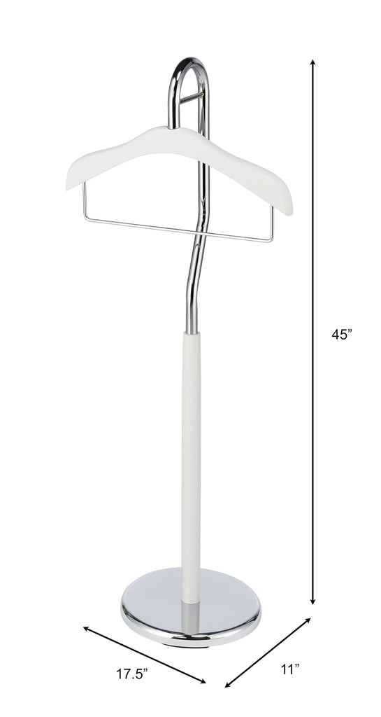 Amber Freestanding Valet Stand Coat Rack Organizer for Men and Women with Hanger, Trouser Bar, White