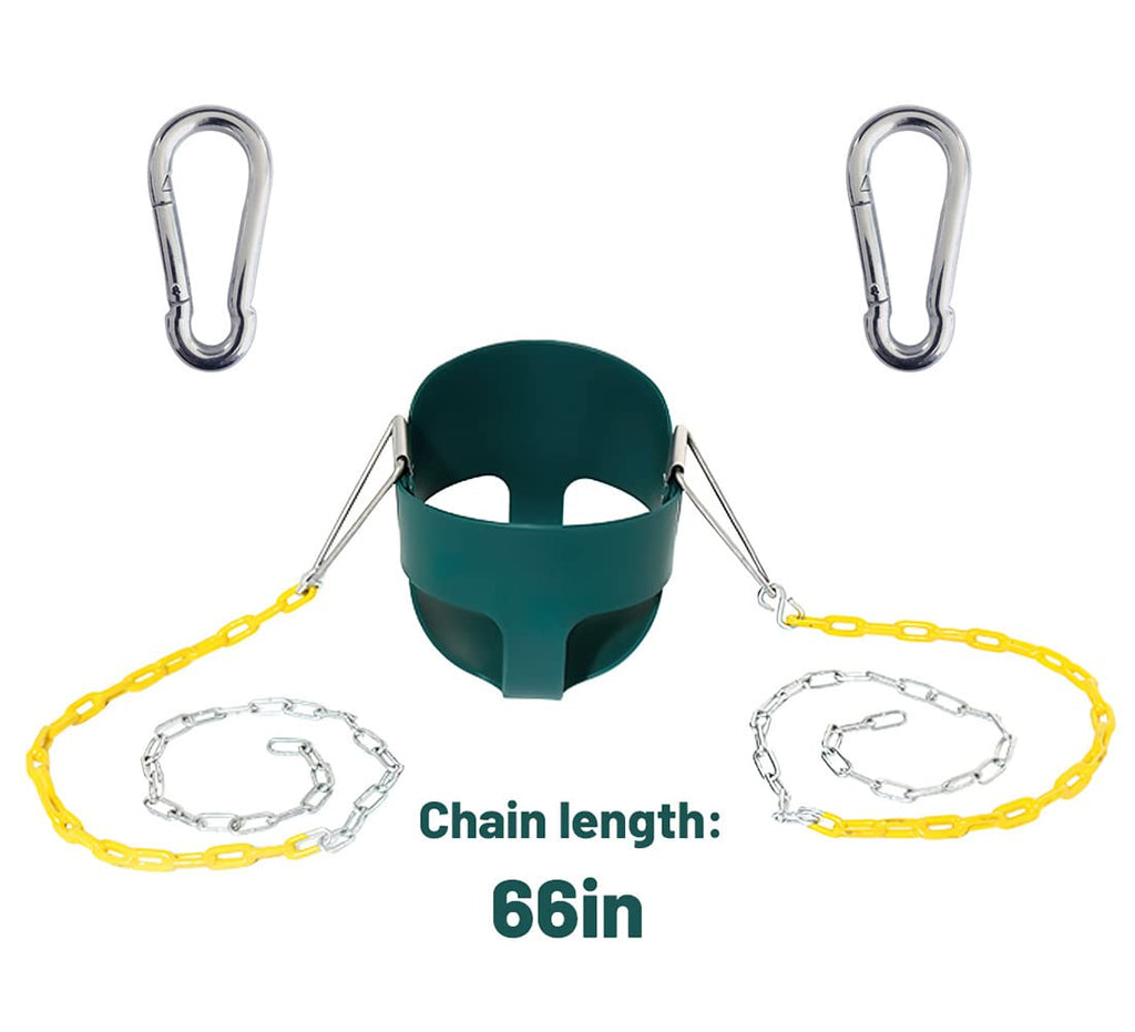 59 High Back Full Bucket Toddler Swing Seat with Heavy Duty Plastic Coated Chains, Fully Assembled for Playground