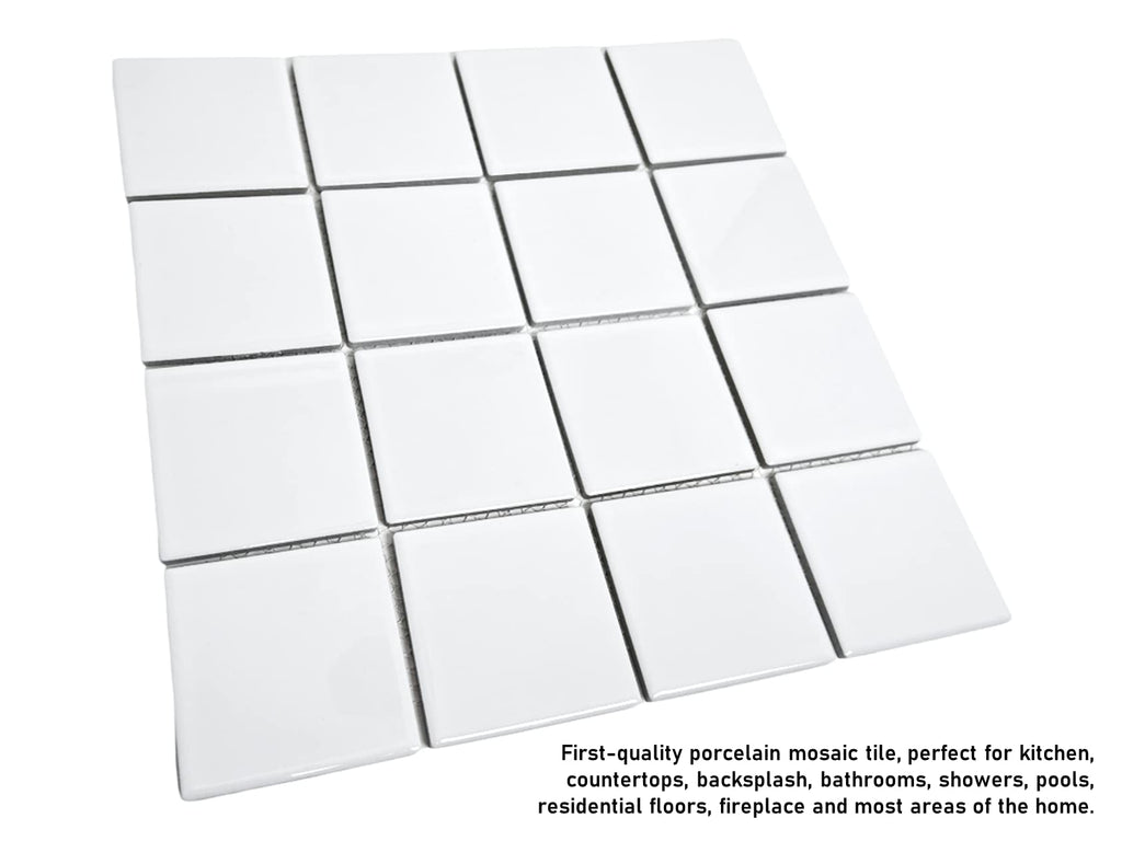 5 sq.ft. White 3x3 Porcelain Tile - Polished Square Mosaic Backsplash, Bathroom Walls, Showers, Countertops, Pools