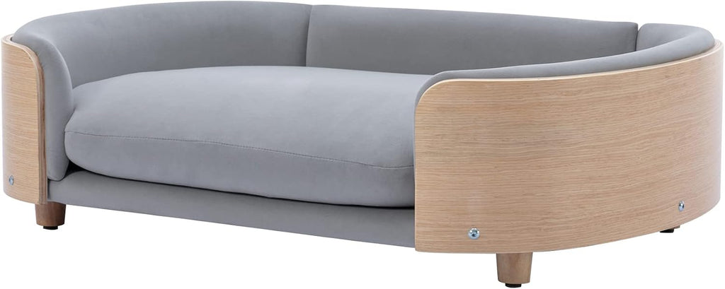 Dog Bed Pet Sofa, House Dog Cat Bed, Large Size Pet Bed with Solid Wood Frame & Washable Velvet Cushion, Modern