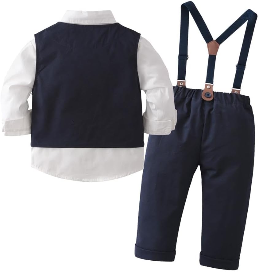 Toddlers Baby Boys Piece Vest Pants Outfit with Bow Tie and Suspenders Gentleman Suit Set for Wedding Birthday