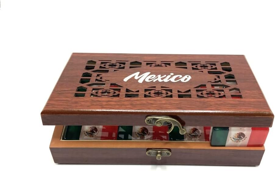 Mexico flag Dominoes Premium Edition Mexican Dominoes Set Deluxe - Double Six Domino Adult Tiles with Mexican Flag