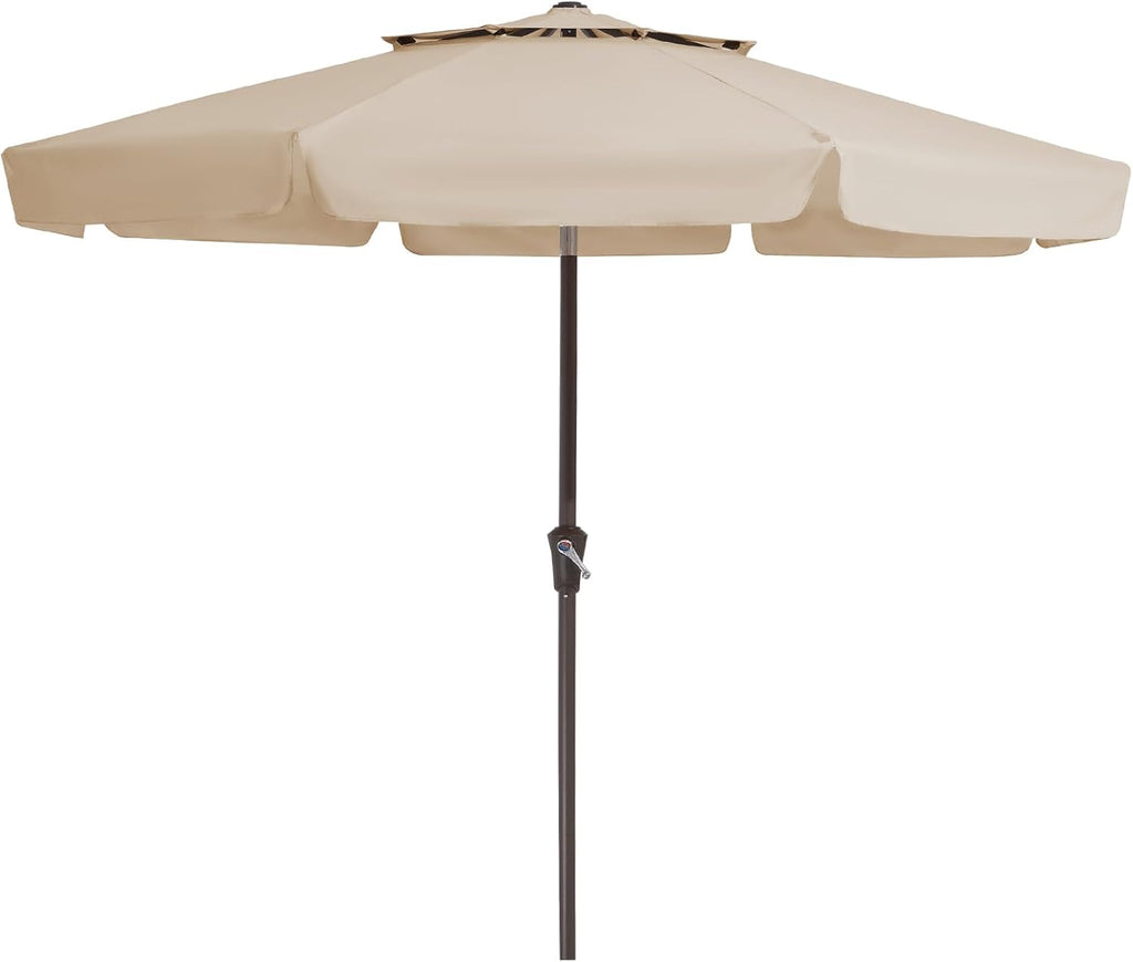 9' 2-Tiers Patio Umbrellas Outdoor Market Table Umbrella w/Push Button Tilt/Crank, 8 Sturdy Ribs - Beige