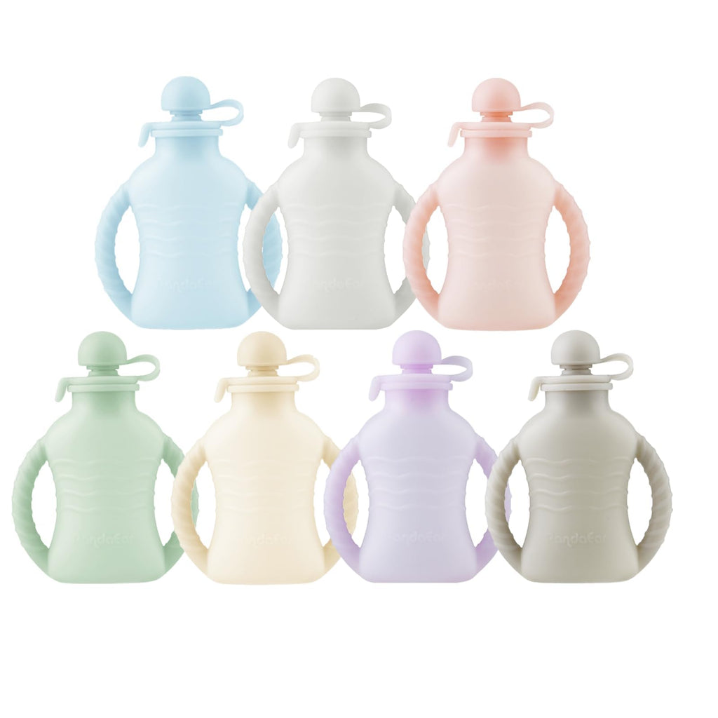7-Pack Reusable Silicone Baby Food Pouches with Handles, 4oz Refillable Portable Pouches for Toddlers & Infants