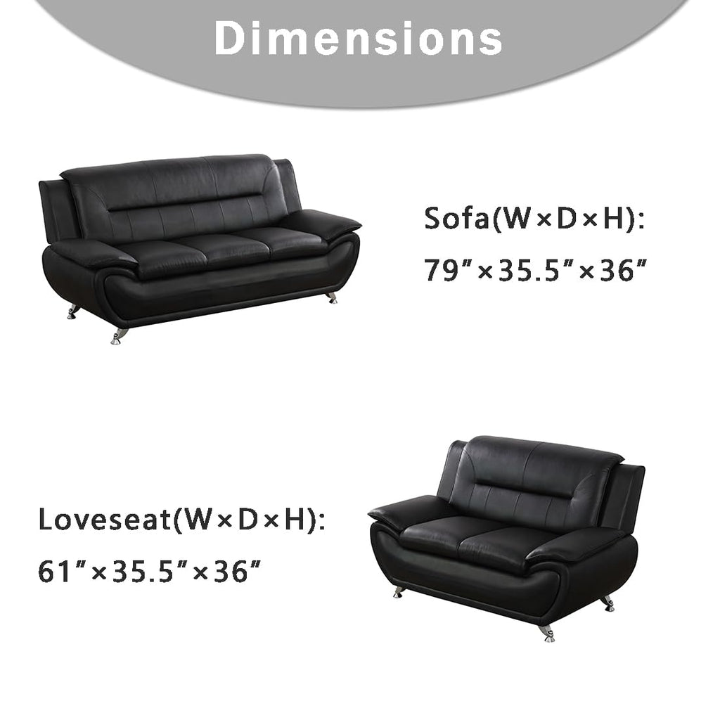 Leather Couches Couch Set, Sofa Furniture Sets (b-Leather Black, Sofa+Loveseat)
