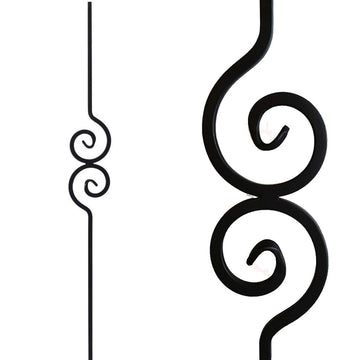 Stair Parts - Contemporary Double Scroll Iron Balusters (Contractor Pack of 5) Nautilus Scroll - Metal Spindles Real