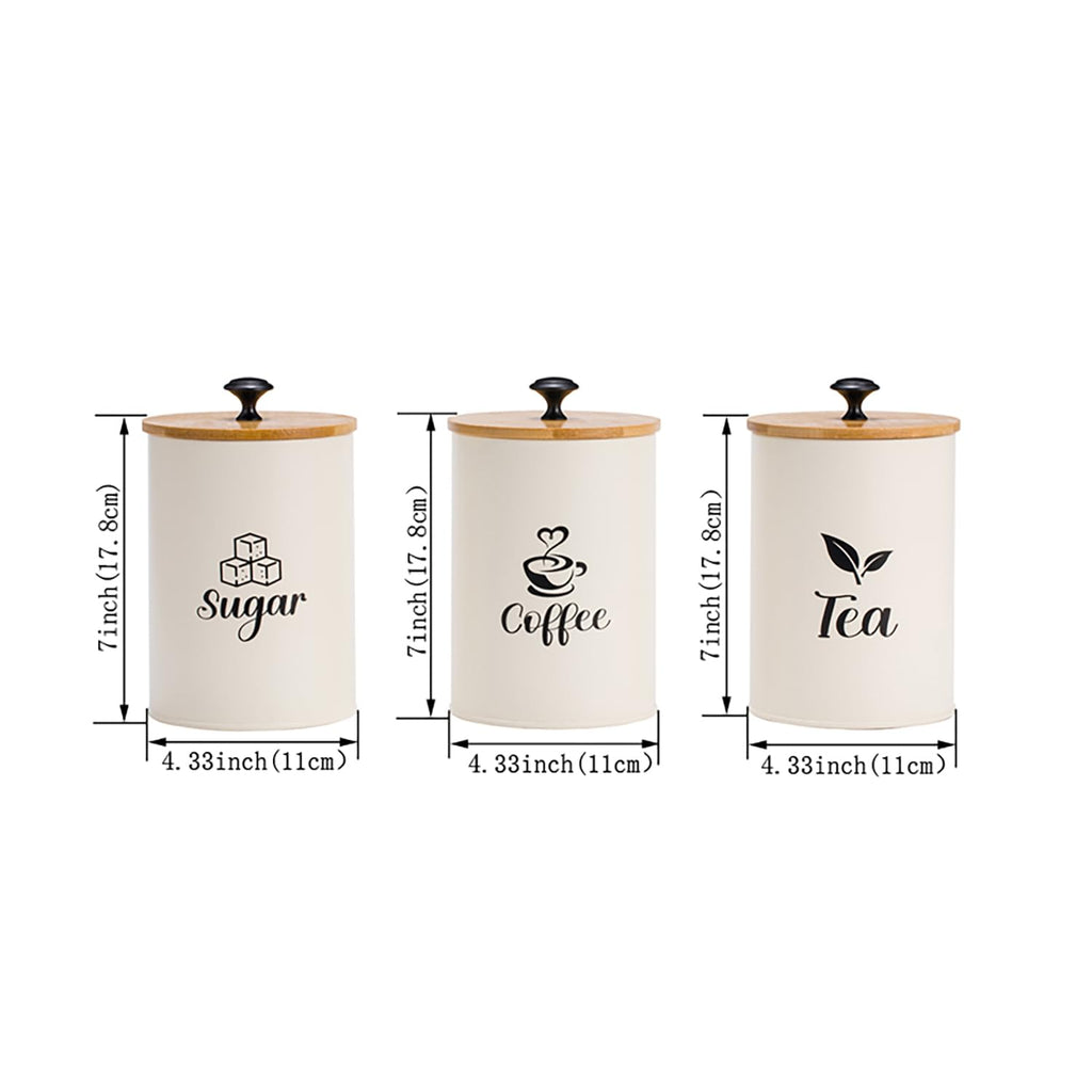 3 Pack Kitchen Canisters with Bamboo Lids, Metal Canister Set for the Kitchen Counter, Airtight Coffee Container Tea