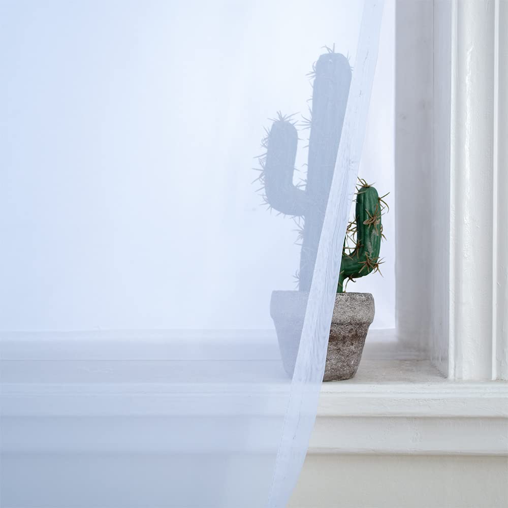 Extra Wide White Sheer Curtains Door Curtain for Sliding Door, Sheer Voile Rod Pocket Room Divider Curtains, White