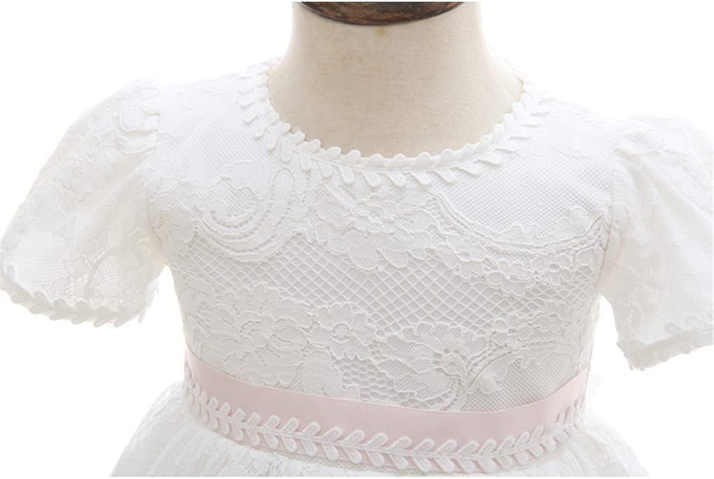 Baby Girls Embroidered Empire Waist Christening Gown Baptism Dress with Bonnet