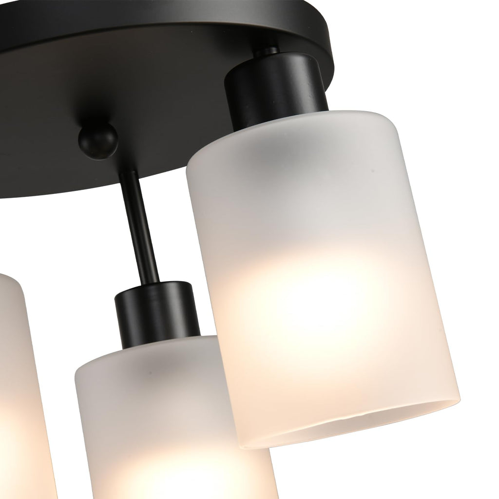 3-Light Industrial Farmhouse Black Matte Light Fixtures Ceiling Mount, with Frosted Glass Shades Semi Flush Mount
