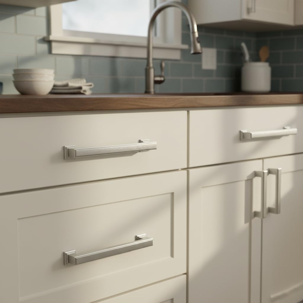 10 Pack Brushed Satin Nickel Cabinet Pulls, 5 Inch(128mm) Hole Center Cabinet Handles Kitchen Pulls for Cabinets and