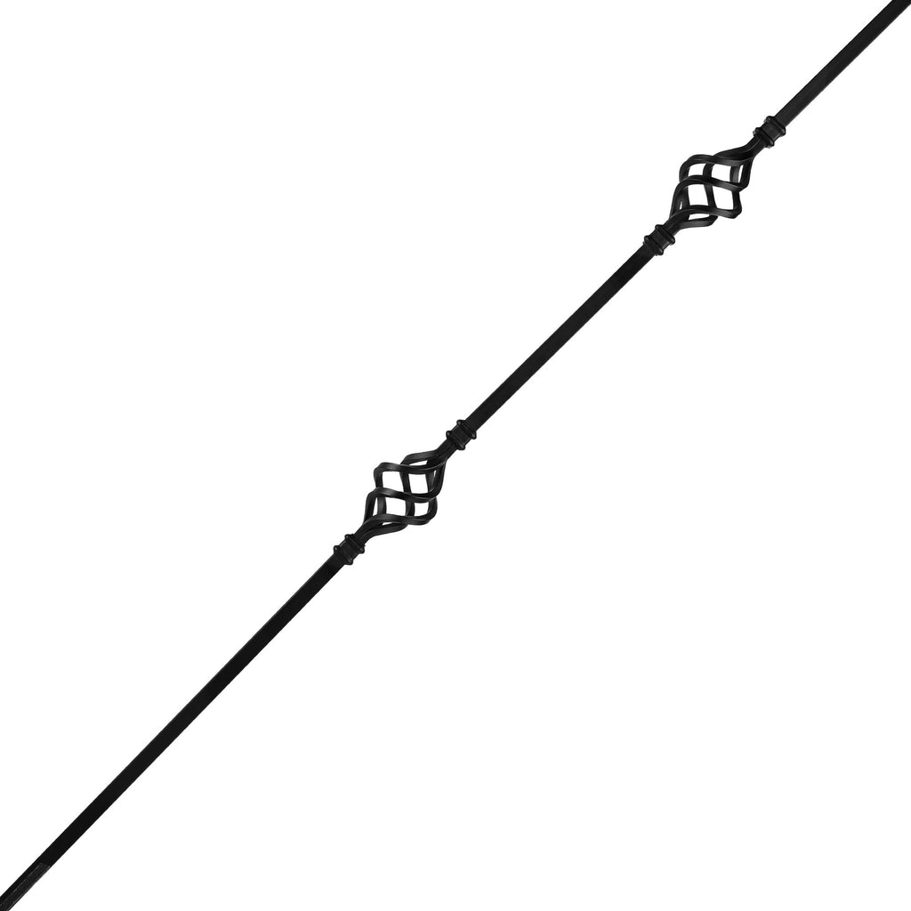 1/2" Square Hollow Black Steel Interior Stair Baluster- 44" Long - Double Basket (Pack 12)
