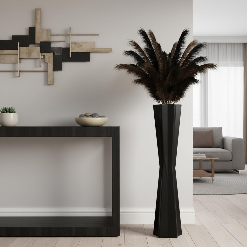 Black Star Floor Vase, 27.5" Tall Modern Tapered Vases for Pampas Grass, Feathers, Dried Flowers, Large Home Decor
