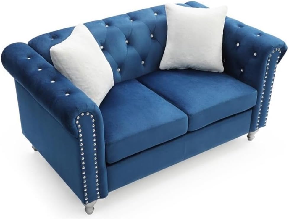 Raisa Velvet Loveseat in Navy Blue