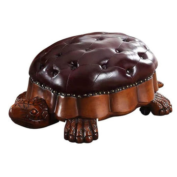 Wood Ottoman Footstool, Sofa Stool, Wood Ottoman Foot Rest, Leather Upholstered Vintage Turtle Footrest Stool with