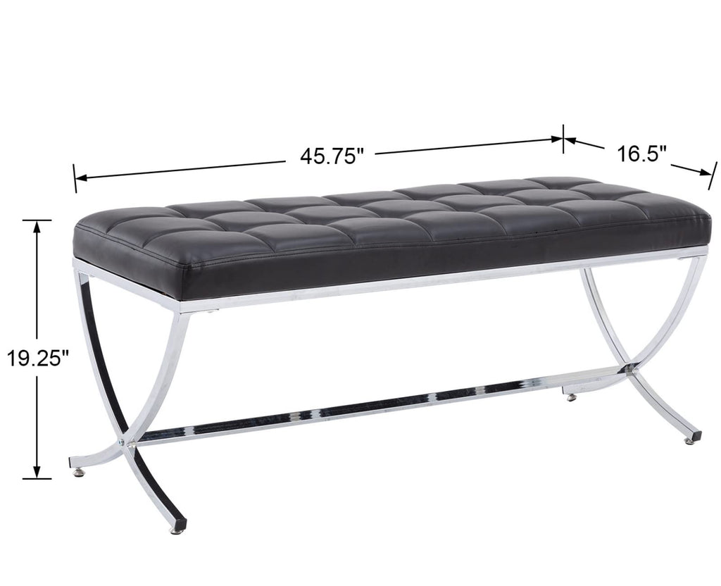 Modern Entryway Bench Leather Upholstered Dining Bench with Metal Base Button Tufted Ottoman Bench with Padded Seat