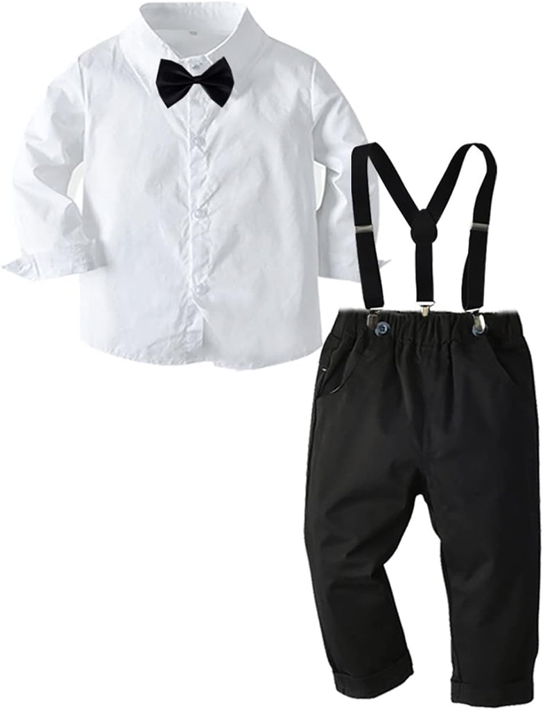 Toddler Dress Suits Baby Boys Clothes Sets Bowtie Shirts Suspenders Pants 4pcs Gentleman Outfits Suit