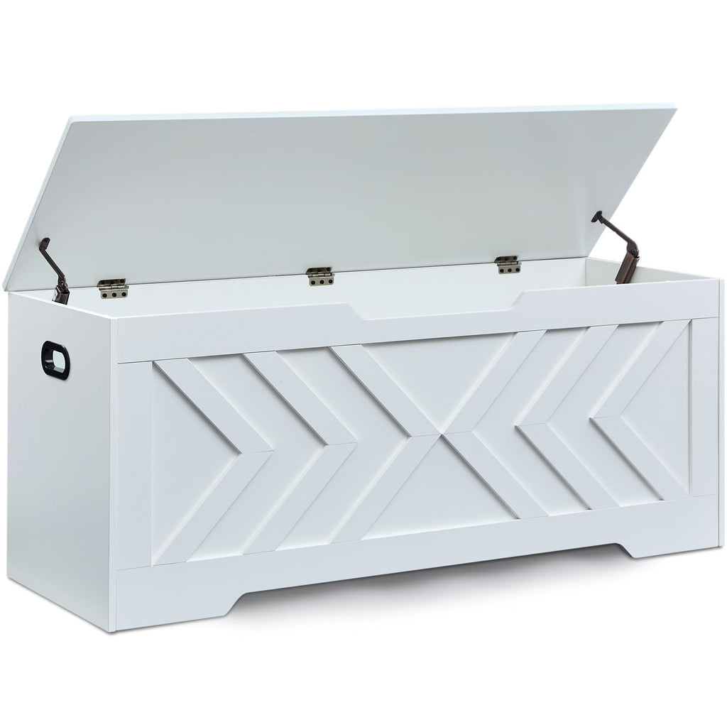 47.2" Storage Bench, Extra Large Wooden Storage Chest with 2 Safety Hinges, entryway Bench, Blanket Storage, Shoe Storage