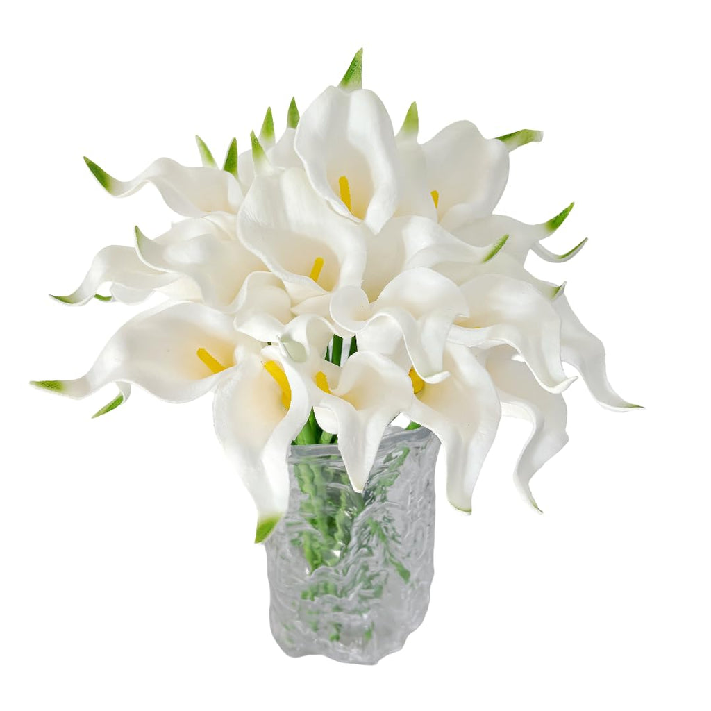 30 Stems Real Touch Calla Lily Artificial Flowers, 15.7in White Faux Calla Lilies with PU Blooms and Bendable Stems