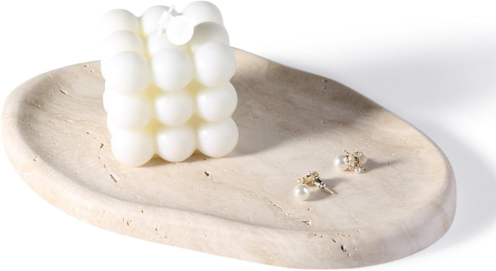 Marble Jewelry Tray Trinket Dish, Decorative Cloud Vanity Key Tray for Women, Perfume Ring Holder Dish for Ring