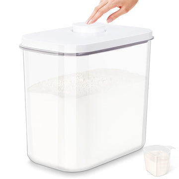 Airtight Rice Container 25 Lbs with Handle and Cup - 12.68Qt Large Flour Sugar Storage Container with Pop Up Seal &