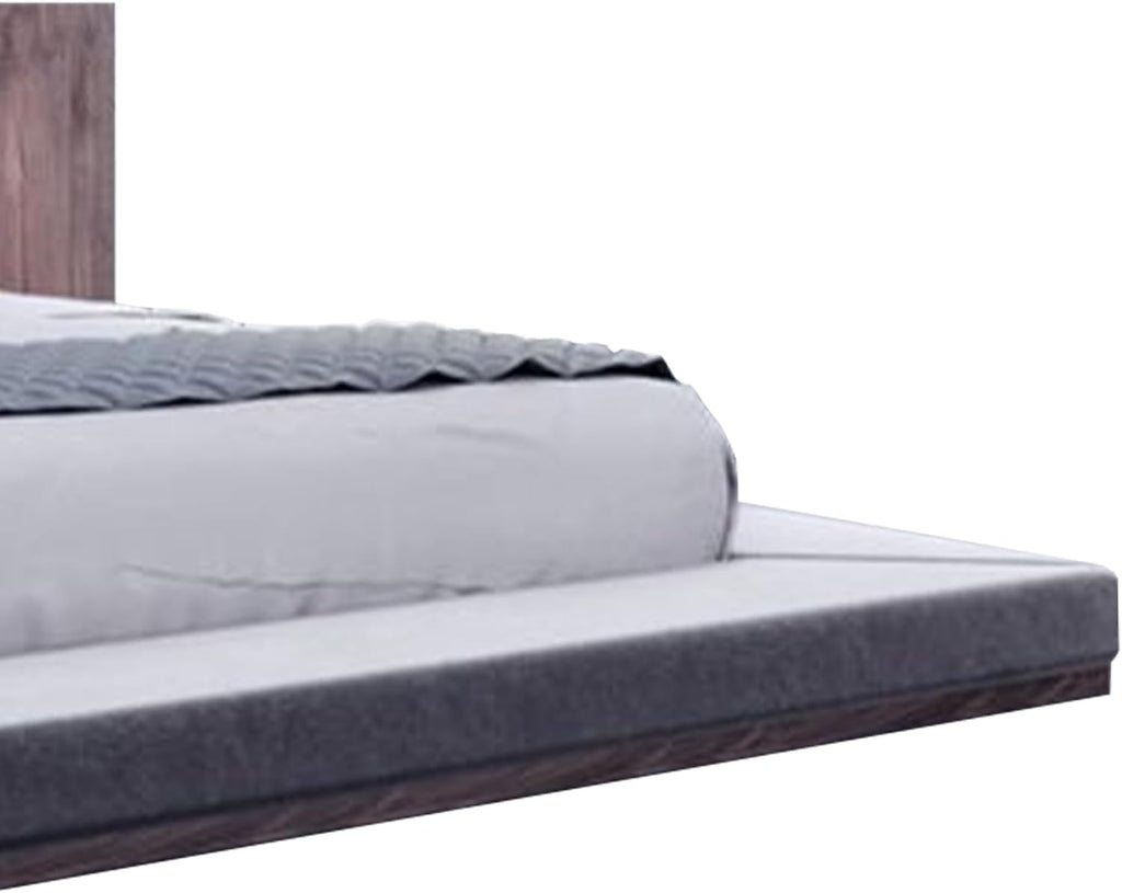 Noe Zen Japanese Low Profile Queen Bed w Nightstand- Dark Gray- Walnut