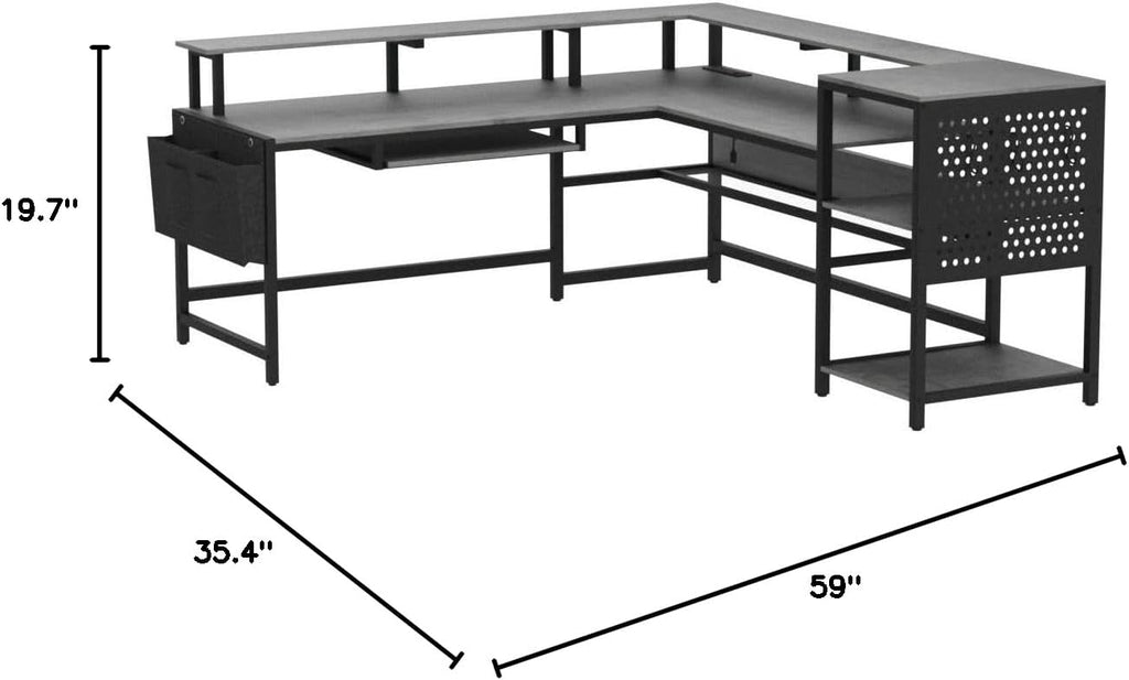 L Shaped Gaming Desk, Convertible 96" Home Office Desk or Corner Desk, L Shaped Table with Power Outlets & LED Strip