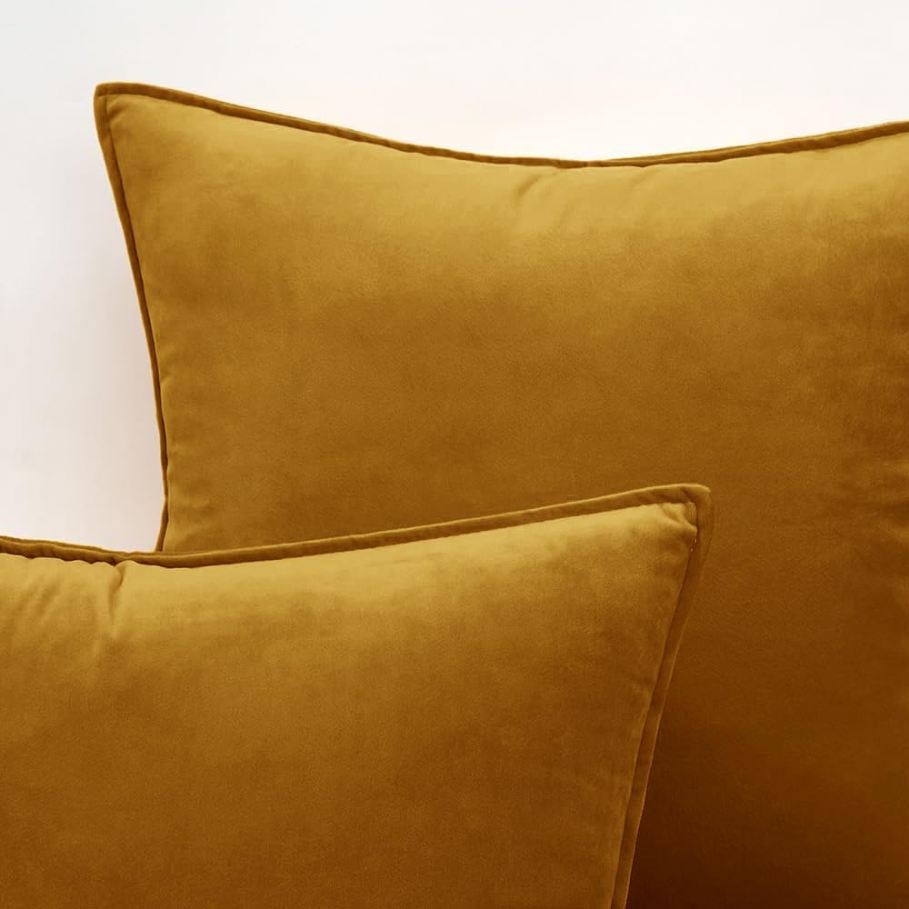 Decorative Mustard Yellow Velvet Throw Pillow Covers for Couch 18x18
