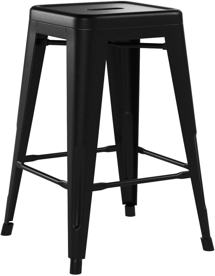 24 Inch Metal Bar Stools Set of 4, Counter Height Bar Stools Height High Backless Stools Industrial Stackable Bar